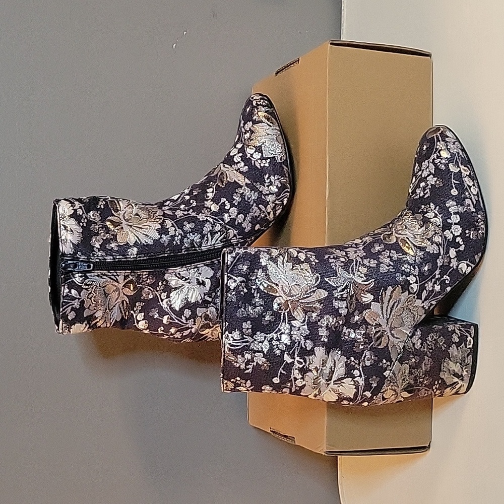 Blue and Silver Floral Ankle Boots From Target. EUC